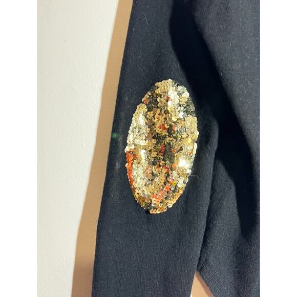 Wyse London Black 100% Cashmere Gold Sequin Elbow Patch Sweater 2 US 6 UK 10 - Picture 6 of 7